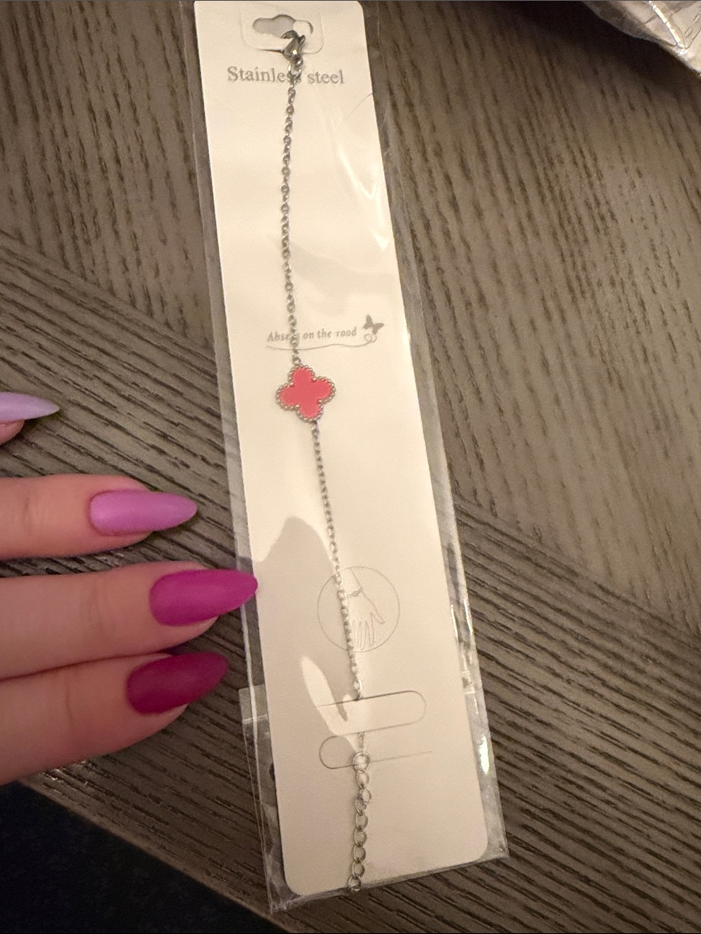 Stainless Steel Women's Bracelet with Pink Clover Charm